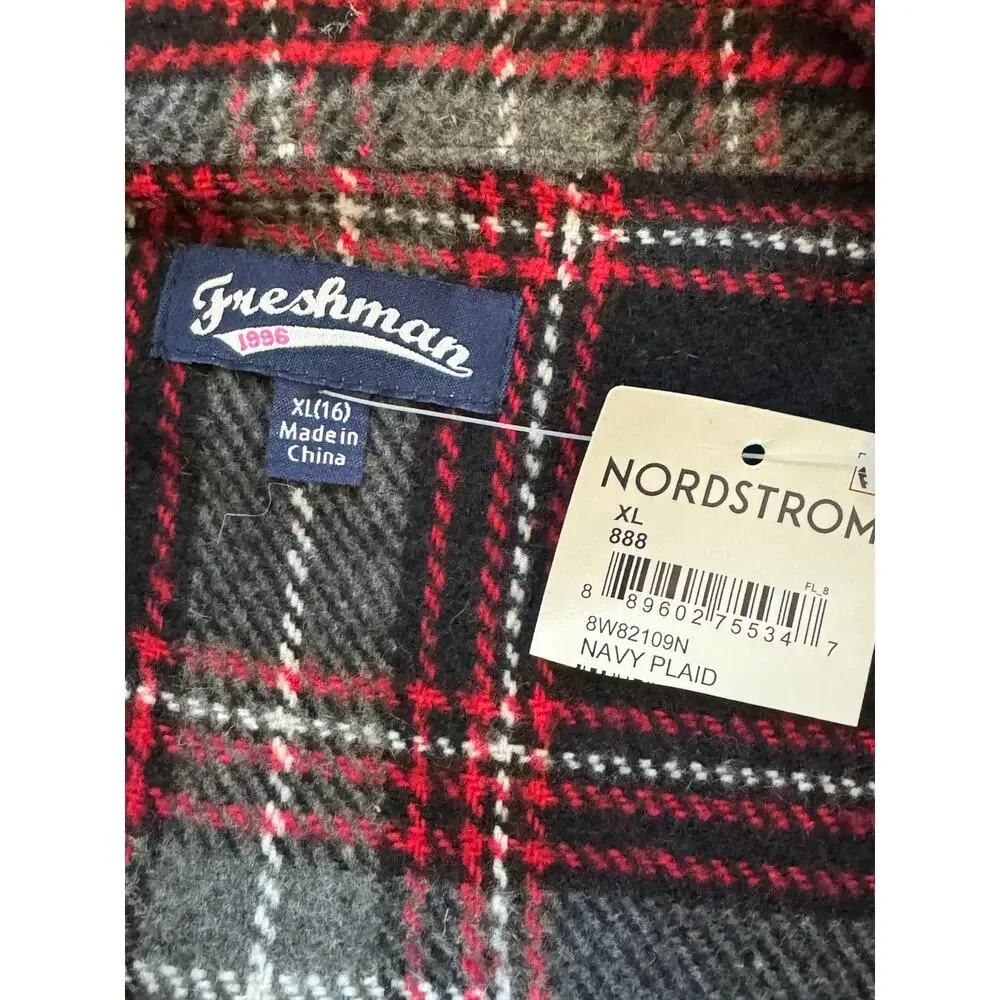 New ~ FRESHMAN NORDSTROM ~ Kids' Plaid Fringe Hem Shacket Size XL 16
